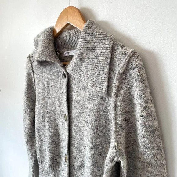 Zara Wool Blend Button Collar Knit Cardigan Heather Grey Size Medium - Picture 7 of 10
